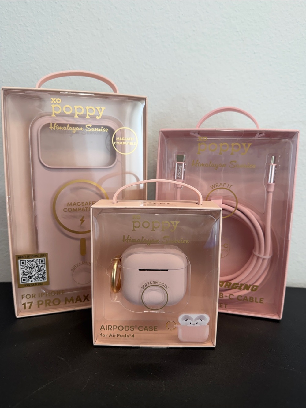 XO Poppy | “Himalayan Sunrise” iPhone 17 Pro Max Case + AirPods Case + Cable
